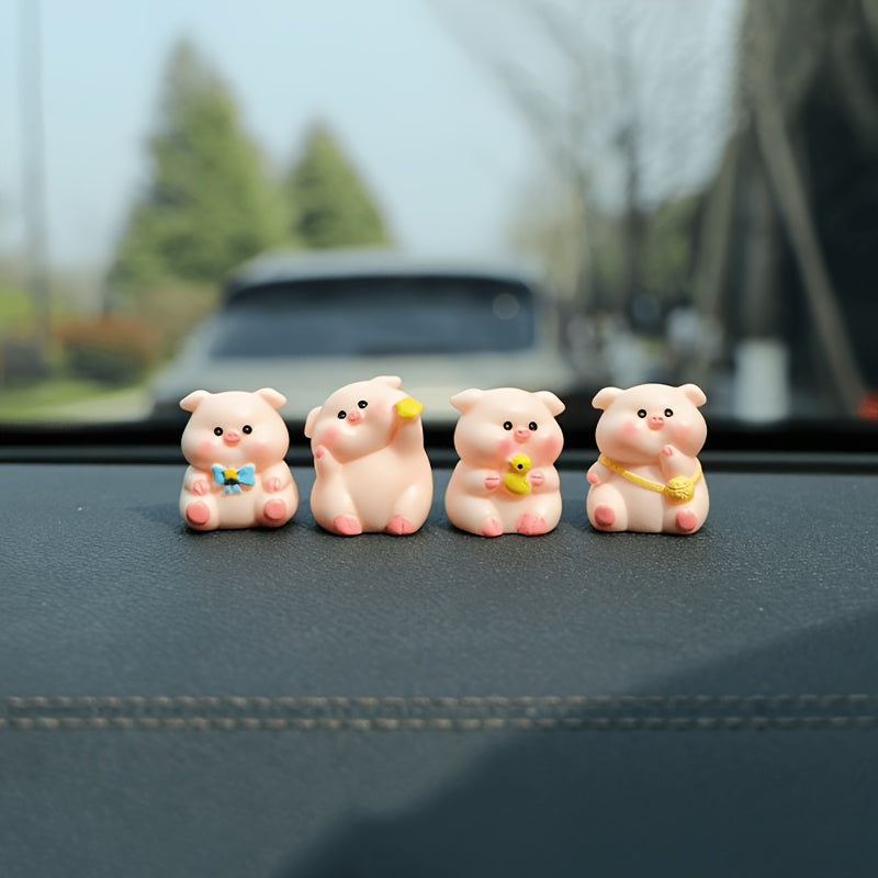 Set of 6 Cute Pig Dashboard Decorations, Resin Craft Mini Pig Car Ornaments, Charming Little Statues for Car Interiors, Suitable for Central Consoles, Home Office Desks, And Fairy Garden Decor Accessories.