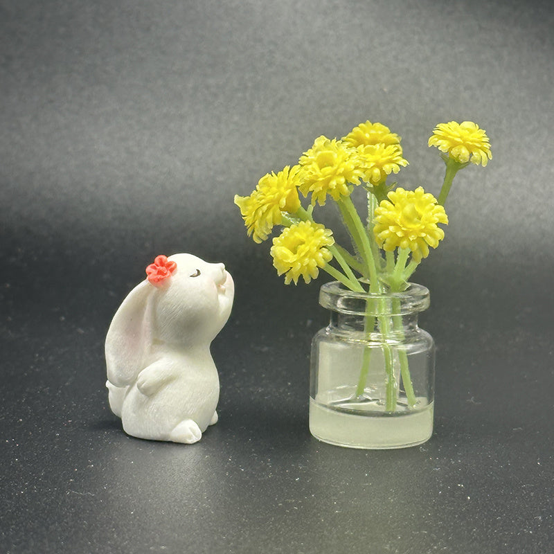 Cute Resin Rabbit Vase - Adorable White Rabbit with Pink Flowers, Durable Vehicle Interior Decor for Dashboard & Console, Desk Ornament, Rabbit Accessories