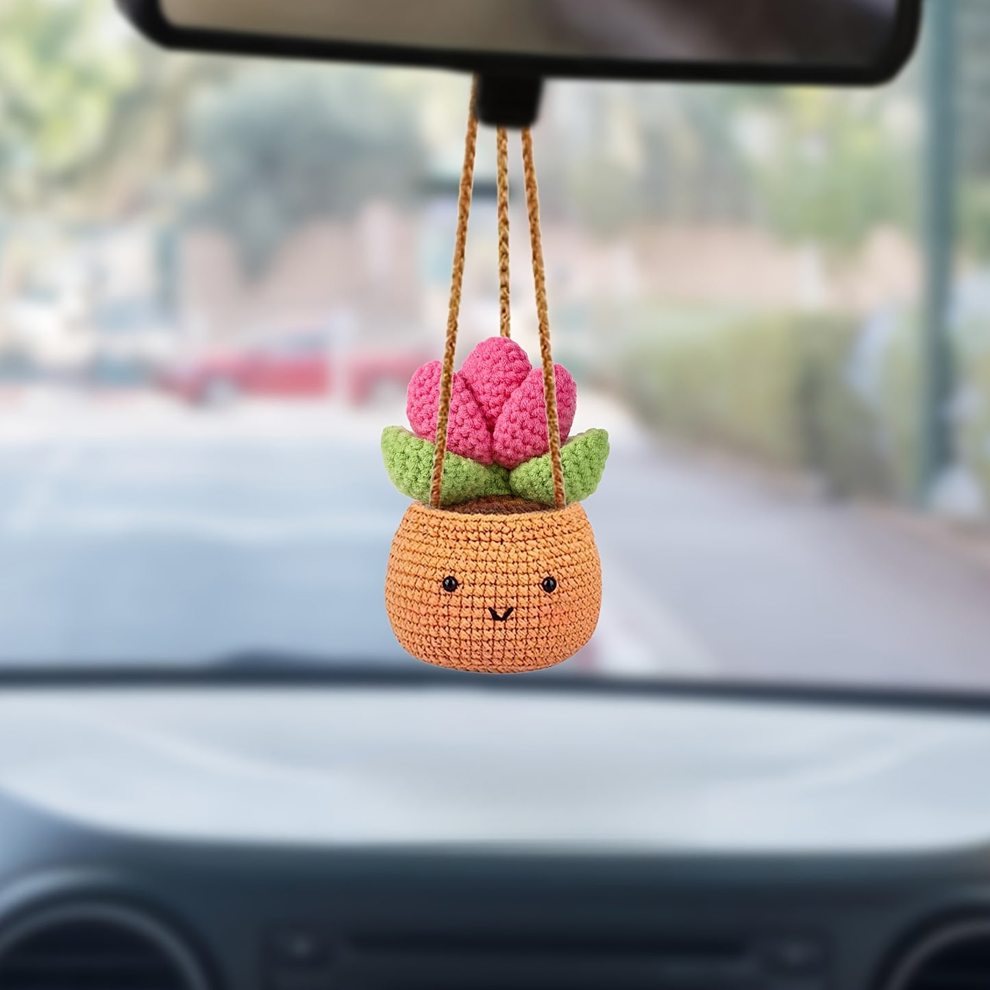 Cute Plant Shaped Car Mirror Hook, Handmade Fabric, for Car Rear View Mirror, Women, Men