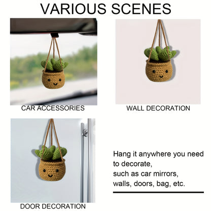 Cute Plant Shaped Car Mirror Hook, Handmade Fabric, for Car Rear View Mirror, Women, Men