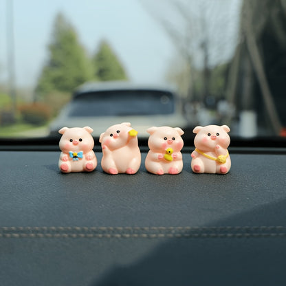 Set of 6 Cute Pig Dashboard Decorations, Resin Craft Mini Pig Car Ornaments, Charming Little Statues for Car Interiors, Suitable for Central Consoles, Home Office Desks, And Fairy Garden Decor Accessories.