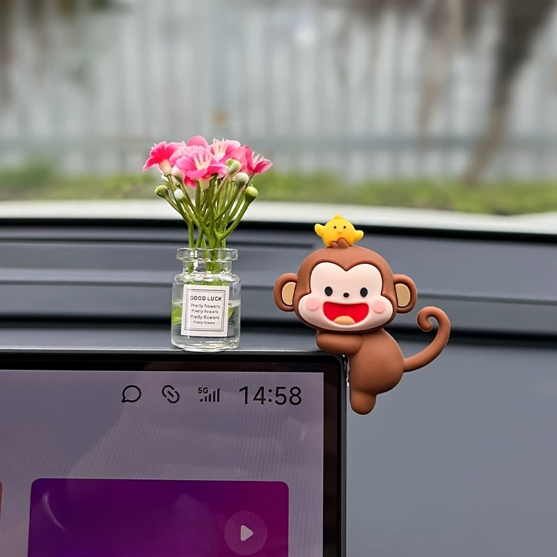 Adorable Cartoon Monkey Car Hanging Ornament - Resin Decor for Rearview Mirrors, Computer Screens & Center Console - Perfect Gift for Friends and Family, Cute Car Decorations