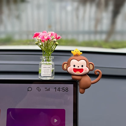 Adorable Cartoon Monkey Car Hanging Ornament - Resin Decor for Rearview Mirrors, Computer Screens & Center Console - Perfect Gift for Friends and Family, Cute Car Decorations