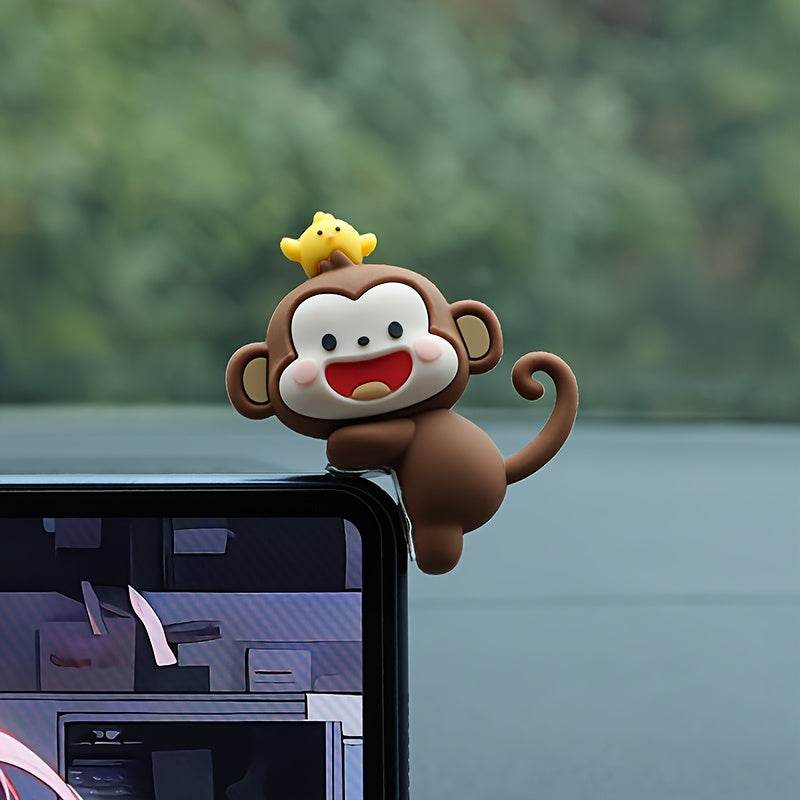 Adorable Cartoon Monkey Car Hanging Ornament - Resin Decor for Rearview Mirrors, Computer Screens & Center Console - Perfect Gift for Friends and Family, Cute Car Decorations