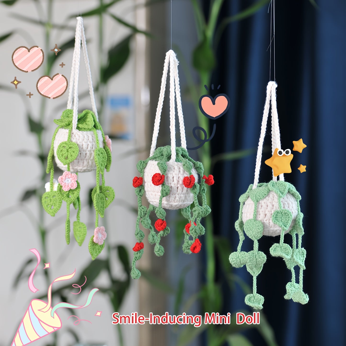 3pcs Set Handmade Woven Plant Hanging Decorations Plant Hanging Decorations Car Hanging Or Rearview Mirror Decoration Exquisite Creative Decoration