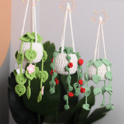 3pcs Set Handmade Woven Plant Hanging Decorations Plant Hanging Decorations Car Hanging Or Rearview Mirror Decoration Exquisite Creative Decoration