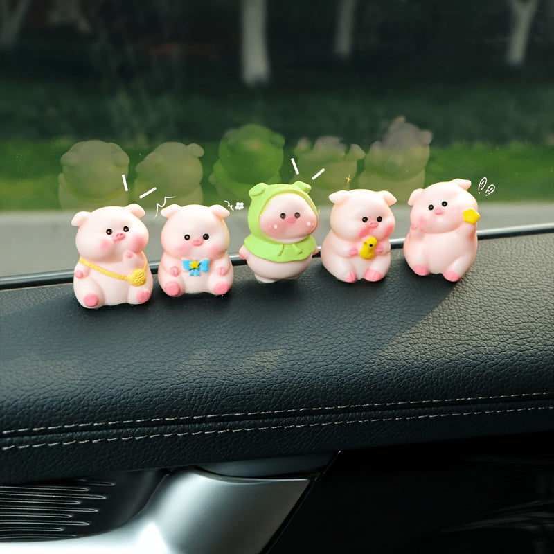 Set of 6 Cute Pig Dashboard Decorations, Resin Craft Mini Pig Car Ornaments, Charming Little Statues for Car Interiors, Suitable for Central Consoles, Home Office Desks, And Fairy Garden Decor Accessories.