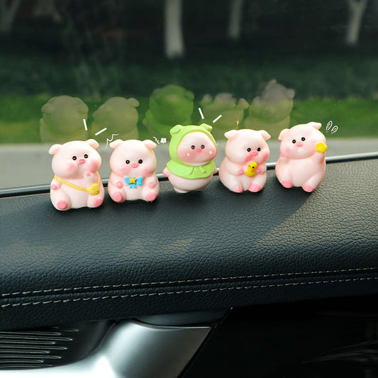 Set of 6 Cute Pig Dashboard Decorations, Resin Craft Mini Pig Car Ornaments, Charming Little Statues for Car Interiors, Suitable for Central Consoles, Home Office Desks, And Fairy Garden Decor Accessories.