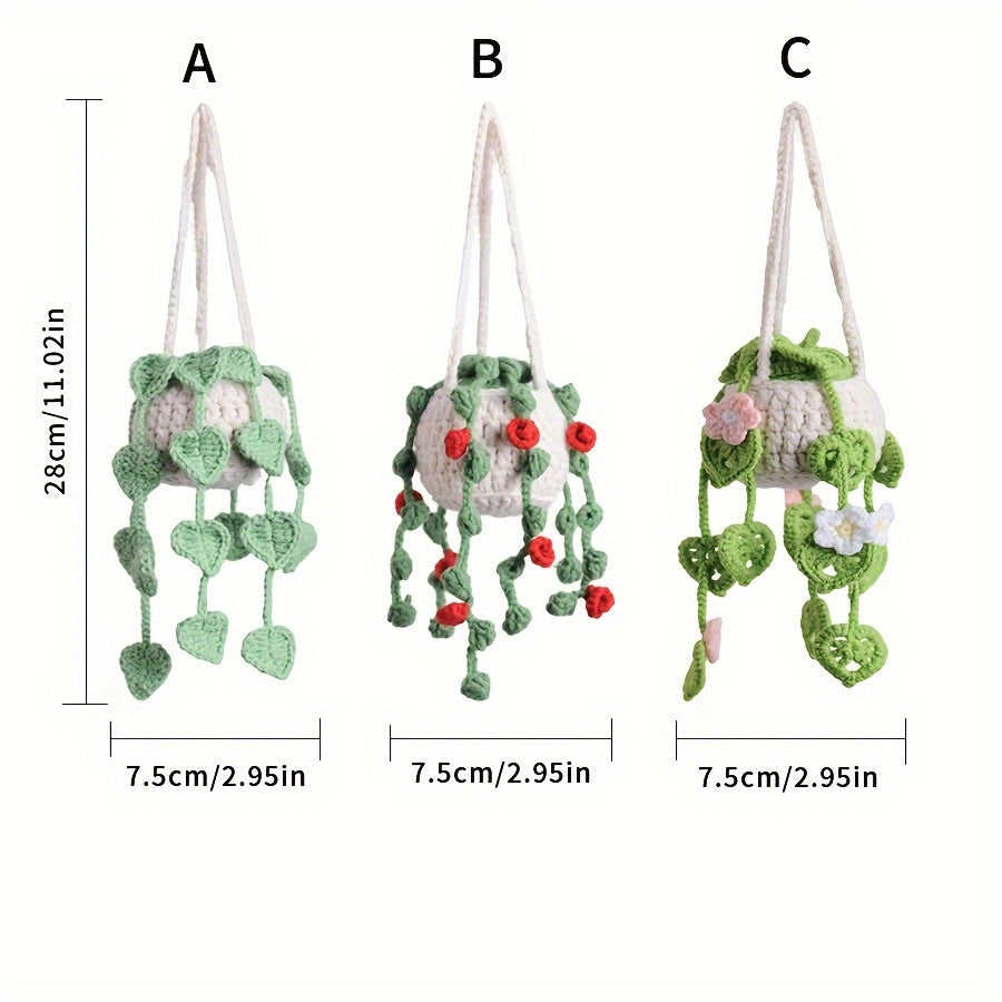 3pcs Set Handmade Woven Plant Hanging Decorations Plant Hanging Decorations Car Hanging Or Rearview Mirror Decoration Exquisite Creative Decoration