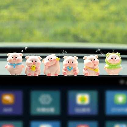 Set of 6 Cute Pig Dashboard Decorations, Resin Craft Mini Pig Car Ornaments, Charming Little Statues for Car Interiors, Suitable for Central Consoles, Home Office Desks, And Fairy Garden Decor Accessories.