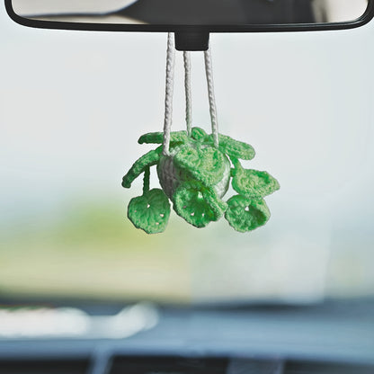 Handmade Strawberry Car Mirror Hanging Decoration - with Red Berries, Green Leaves - No-Drill Installation, Adjustable Rope -