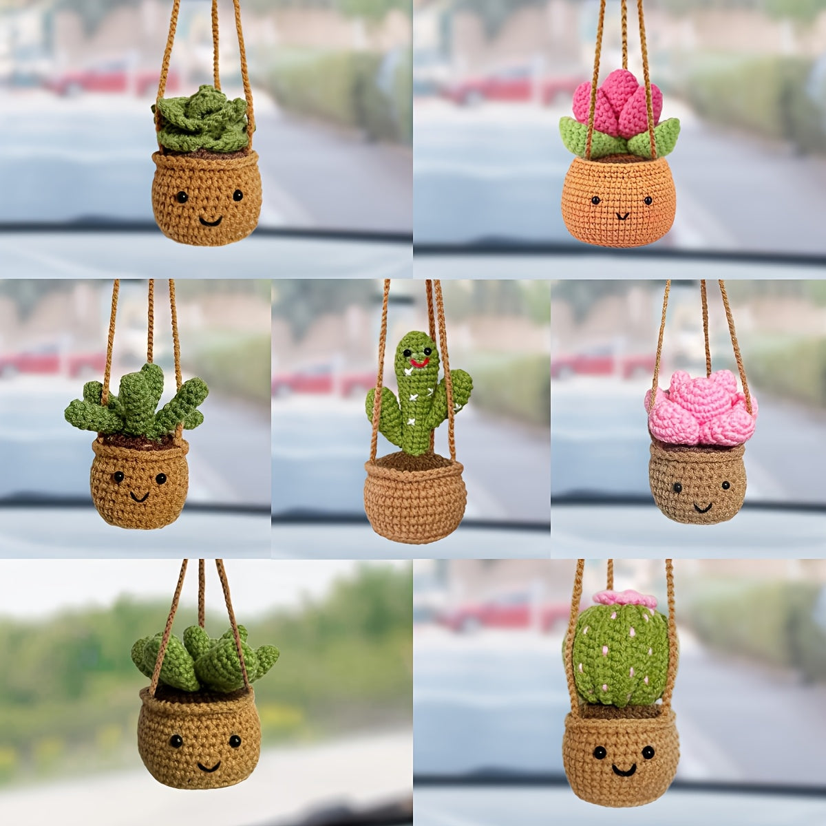 Cute Plant Shaped Car Mirror Hook, Handmade Fabric, for Car Rear View Mirror, Women, Men